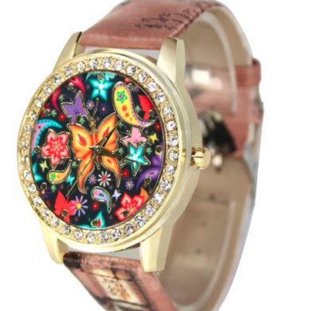 Butter fly leather watch